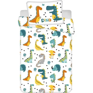 Jerry Fabrics Dino World Baby Bettwäsche-Set 100 x 135 cm - Weiß, Blau, Grün, Gelb