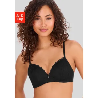 Bralette-BH LASCANA "Alicia", Damen, Gr. 75, Cup B, schwarz, Spitze, Obermaterial: 50% Polyamid, 44% Polyester, 6% Elasthan, BHs Bralette-BH, ohne Bügel mit feiner Spitze mit Blättermotiv, Dessous