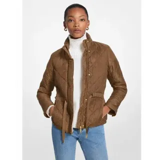 Michael Kors für Damen. MT520IB3SB Öko-Daunenmantel mit braunem Gürtel (S), Lässig, Recyceltes Polyester