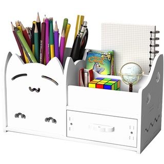 Axroad Mall White Desk Pen Holder, Cute Desktop Organizer DIY Schreibtisch Tidy Storage Box mit Schublade Multifunktions-Stationär-Organizer