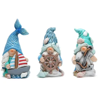 Hodao 3 Stück Sommerwichtel, Dekoration, Meeresstern, Muscheln, handgefertigt, Strand, schwedische Zwerge, Dekorationen für Zuhause, skandinavische Seemann, Elfe, Sommerzwerge, Figuren