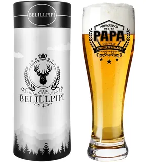 Belillpipi Geschenk für Papa Vatertag, Bierglas Mit Gravur Bester Papa Der Welt, Papa Geschenke Bierkrug 0,5L Personalisiert Geburtstagsgeschenk für Vater Geschenke Weihnachten