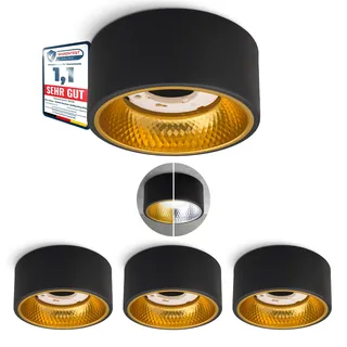 SSC-LUXon 4 Stück OLINO Deckenlampe schwarz gold rund mit wechselbare Front-Optik - GX53 Aufbauspot flach Design Deckenstrahler