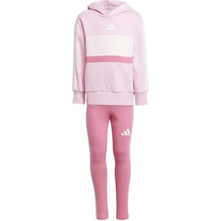 adidas Girl's SEASONAL ESSENTIALS TIBERIO 3 STRIPES FLEECE LEGGINGS SET, true pink/white/clear pink, 4-5 Years