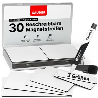 GAUDER Magnetstreifen beschreibbar | Magnetschilder zum Beschriften | Magnetkarten für Kanban Board, Whiteboard & Tafel