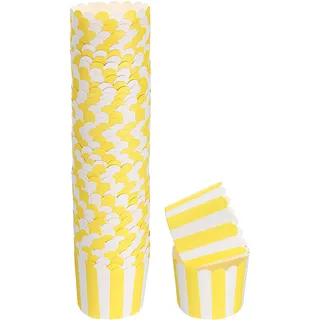 QUARKZMAN 50 Stück Papierbackförmchen 6oz Fettbeständige Einweg-Cupcake-Muffin-Förmchen für Hochzeit Geburtstag Abschlussfeier, gestreift Gelb