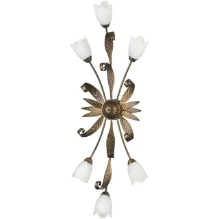 Onli Sonia Kronleuchter 6 Lichter aus Metall in Gold und Glas, Braun und Weiß