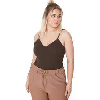 Trendyol Damen Woman Slim Sweetheart Knit Plus Size Bodysuit Hemd, Dark Brown, 2XL