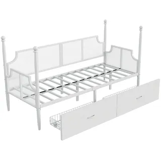 Oxeza Metallbett 90/200 cm Weiß mit Netzrückenlehne und Ablagefächern , Metall , Mode , Rechteckig , 90x200 cm , Schlafzimmer, Betten, Metallbetten