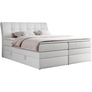 MKS Meble Boxspringbett Polsterbett mit Bettkästen Multipcket Matratze Doppelbett Kopfteil - GOLD 10 KING - 160x200cm - Weiß Kunstleder - H3 - Weiß