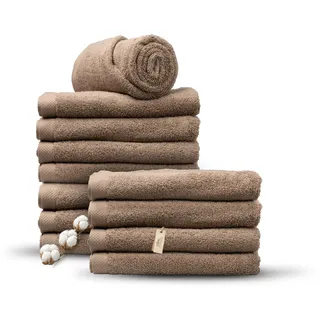 MissTowels® Handtuch Set 12-teilig – 100% Baumwolle aus Portugal, Kastanienbraun, 70x140 cm – Weich & Saugfähig – Hotelqualität – Oeko-TEX Zertifiziert – 8+4 Gratis