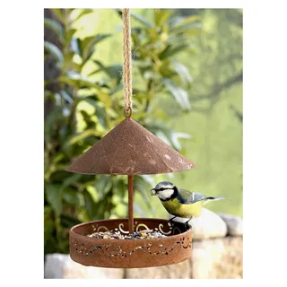 Dekohänger Futterstation aus Metall im Rost-Design, Futterhaus zum Hängen für Garten, Balkon oder Terrasse, Vogelhaus
