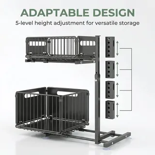 Küchenschrank Organizer - Ausziehbarer Unterschrank Auszug - Unterspülenschrank Regal - Gewürzregal mit Korb - Verstellbare Stahl Aufbewahrung - 2-teiliges Set - Schwarz