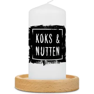 GRAVURZEILE Bedruckte Kleine Kerze - Lustiger Spruch Koks & Nutten - Witziges Freches Geschenk für Freunde zum Geburtstag Weihnachten - Stumpenkerze Weiß 120/57 mm - Farbe: Schwarz