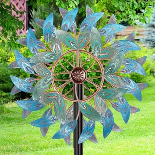 VeyFolzin.st Metall Windrad Garten Dekoration mit Federblättern in Retro-Farben - Elegante Windspiele für Garten, Rasen und Terrasse, Windskulptur Spinner mit Metallpfahl