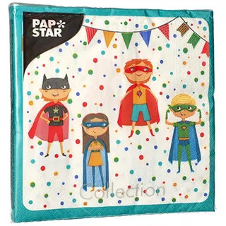 Papstar Servietten, 33 x 33 cm Superhero 3-lagig 1/4-Falz Design Set 1