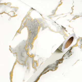 Yenhome Weiß Gold Marmor Möbelfolie Selbstklebend Klebefolie 60x300cm Matt Klebefolie Möbel Marmoroptik Tapete Selbstklebend Folie Beige Gold Wand Tapeten Wohnzimmer Arbeitsplatte Wandtapete