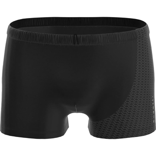 Badepants BUGATTI, Herren, Gr. 8, N-Gr, schwarz (schwarz, dunkel, uni), Microfaser, Obermaterial: 85% Polyester, 15% Elasthan, Badehosen Badepants, gemustert, basic, mit Logo, bequem
