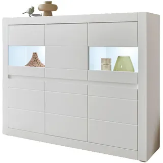 Furn.Design Highboard weiß matt, Evoke Eiche, Vitrine 165 x 132 cm, Soft-Close-Funktion , Weiß, Eichefarben , Holzwerkstoff , Nachbildung , 165x132x42 cm , Kleinmöbel, Kommoden, Highboards
