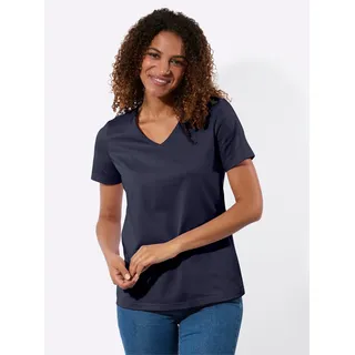 Kurzarmshirt CASUAL LOOKS "2er-Pack Shirts", Damen, Gr. 48, marine, ecru, 100% Baumwolle, unifarben, V-Ausschnitt, Shirts Kurzarmshirt
