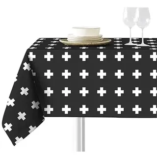 Sokios. Schwarze Kreuz-Tischdecke aus feinem Chenillegarn aus 100% Polyester, knitterfrei, farbecht und schrumpft Nicht. Tisch 90 x 190 cm (160 x 260 cm)
