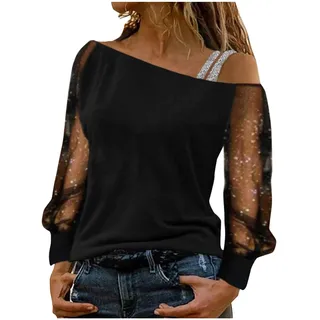 TBloevwlh Pailletten Oberteil Damen Glitzer Shirt Festliche Blusen Schwarz Elegant Sexy Silvester Outfit Modern Casual Mit Oberteile Herbst Winter Große Größen Langarm Tunika