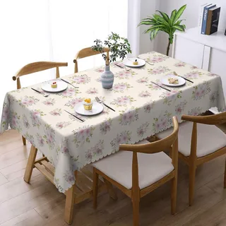 Tischdecke Abwaschbar Rechteckig 110x140cm, Rosa Blumen Gartentischdecke Tischdecken Fleckschutz Tischwäsche Wasserdicht Tischtuch für Draußen Esszimmer, Küche, Garten, Party, Hochzeiten,Haushalt