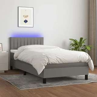 The Living Store Boxspringbett mit Matratze & LED Dunkelgrau 90x200 cm Stoff - Grau