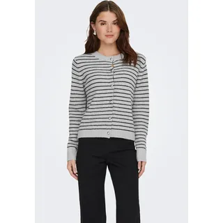 Strickjacke ONLY "ONLCHESTER LIFE LS STRIPE CARDI CC KNT", Damen, Gr. L, light grau melange stripes:schwarz, silber button, Strick, Obermaterial: 52% Polyester, 36% Polyacryl, 10% Wolle, 2% Elasthan, gestreift, regular fit normal, Rundhals, Strickjacken Strickjacke