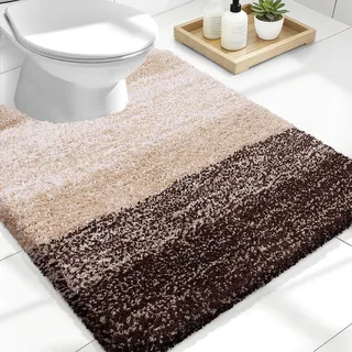 Olanly Luxuriöse WC-Teppiche U-förmig, extra weiche und saugfähige Mikrofaser-Badezimmerteppiche, Rutschfester Plüsch-Shaggy-WC-Badteppich, maschinenwaschbar, trocknergeeignet, 20x24, braun