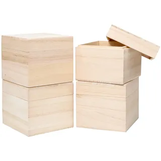 Sixfolo 4 Stück Kleine Holzkiste mit Deckel Abnehmbar 11x11x9.8cm Unlackierte Holztruhe zum Basteln Quadratische Aufbewahrungsbox Holz Klein für Handwerk Deko