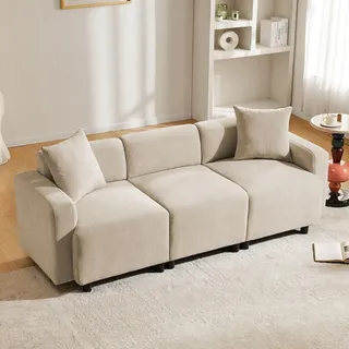 Ball & Cast 3 Sitzer Sofa, Sofagarnituren mit Dekokissen, Couch fürs Wohnzimmer/Schlafzimmer/Wohnung, 211 x 67 cm, Beige
