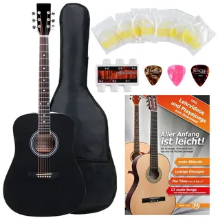 Classic Cantabile Westerngitarre Starter-Set inkl. Zubehörset, schwarz