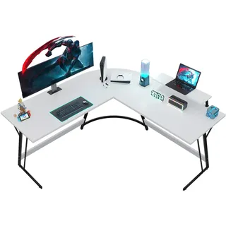 JUMMICO Gaming Tisch 130x130x75cm,Schreibtisch mit Monitorständer,Eckschreibtisch,Schreibtisch L Form,Gaming Schreibtisch L-förmiger,Groß Pc Ecktisch,Weiß