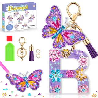 Geschenk Mädchen 5-6-7-8 Jahre Diamond Painting Kinder Buchstaben Anhänger | Basteln Mädchen 5 6 7 8 9 10 Jahre Schmetterling Bastelset Kinder 6-8 Jahre Schlüsselanhänger Geschenke für Mädchen Spielzeug