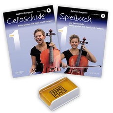 Celloschule Lehrbuch 1 + Spielbuch 1 Cello spielen mit Spaß und Fantasie (ISBN 9783795724481) + Spielbuch (ISBN 9783795721947) + Kolophonium Gabriel Koeppen (Starterset)