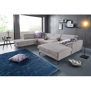 sit&more Wohnlandschaft "Percy U-Form" 12 cm Fußhöhe, Sitztiefenverstellung, wahlweise in 2 Fußfarben, grau