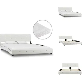 vidaXL Bett mit Matratze Weiß Kunstleder 140 x 200 cm - Betten & Bettgestelle - Weiß