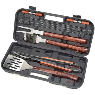 Cuisinart 13-teiliges Grillwerkzeug-Set mit Holzgriffen | BBQ-Zubehör und Utensilien | Edelstahl | Kochspatel, Zange, Maiskolbenhalter, Spieße, Backpinsel, Reinigungsbürste, Aufbewahrungskoffer