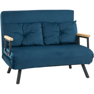 Homcom Schlafsofa, Zweisitzer mit Bettfunktion, Schlafcouch mit Samtoptik, Rückenkissen , Blau , Holz , Echtholz,Kautschukholz , Füllung: Polyester,Polyester,Schaumstoff , 73x81x102 cm , Babymöbel & Kindermöbel, Kinderzimmer & Jugendzimmer, Schlafsofas