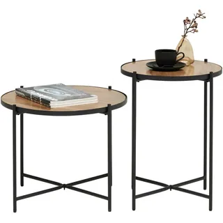 Boxxx Satztisch , Schwarz, Eichefarben , Metall, Holzwerkstoff , 2-teilig , rund , Rundrohr , 43x52x42 cm , Bsci , Wohnzimmer, Wohnzimmertische, Beistelltische