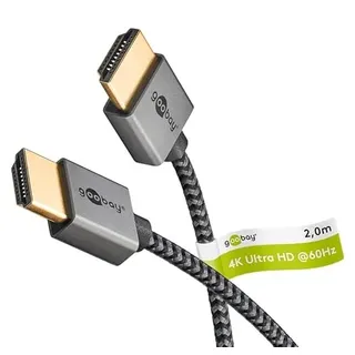 goobay Slim High Speed HDMI Kabel mit Ethernet, 2 Meter / 4K (3840 x 2160) UHD @ 60hz mit bis zu 18 Gbit/s, Audio- und Videoübertragung für z.B PlayStation 5, Xbox ONE oder Fire TV, 75753