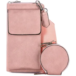 Damen Tasche Umhängetasche 2-Teilig Geldbörse Handytasche - Pink - Rosa