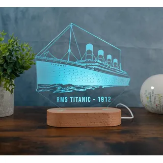 Optechvisual Titanic LED Lampe Schiff 1912 mit Echtholz Sockel – RMS Titanic Deko Licht – Geschenk für Seefahrt-Fans & Nostalgiker – Nachtlicht Acrylglas Made in Germany – maritimes Deko-Licht