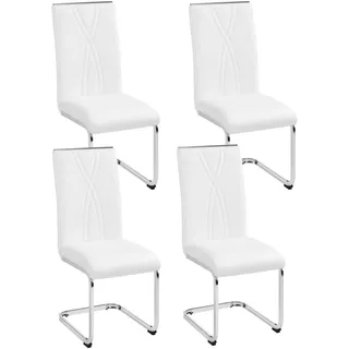 Yaheetech 4er Set Esszimmerstühle mit Metalluntergestell Küchenstuhl Weiß | Schwingstuhl aus Kunstleder, Polsterstuhl bis 136 kg belastbar, Freischwinger Stuhl für Esszimmer/Küche/Wohnzimmer/Restaurant