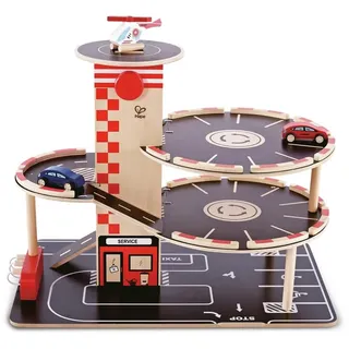 Hape Parkhaus Spielset - aus Holz, Autogarage auf DREI Ebenen mit Autos und Hubschrauber, fördert Motorik, Rollenspiel & Kreativität, Spielzeug für Kinder ab 3 Jahren