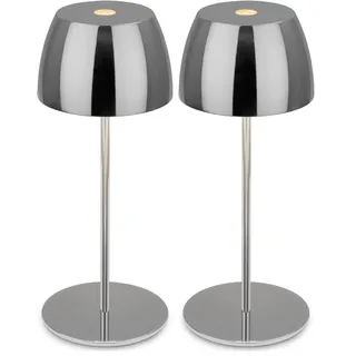 BRILONER - Mini LED Tischlampe kabellos IP44 mit Touch, stufenlos dimmbar, Akku & Lichtquelle tauschbar, Nachttischlampe, Wohnzimmer, LED Lampe, Akku Tischleuchte, 8x20 cm (DxH), Chrom (Packung mit 2)