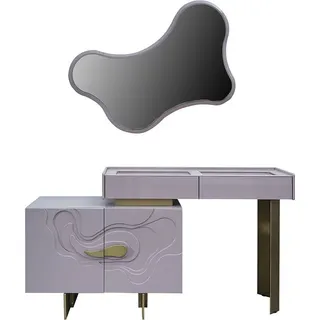 Schminktische Konsole Set Kommode mit Spiegel Schlafzimmer Rosa Holz - Rosa