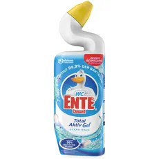 WC-Ente Total Aktiv Gel, Flüssiger WC-Reiniger, Toilettenreiniger, Ocean Wave (frischer Duft, marineblau), 8 x 750 ml