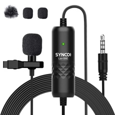 SYNCO Lavalier Mikrofon, Ansteckmikrofon Omnidirektional Clip-on Microphone mit Windschutz, 3.5mm TRS/TRRS, 6 Meter für Smartphone Handy iPhone Android Huawei Samsung, PC Laptop, Kamera DSLR Lav-S6E